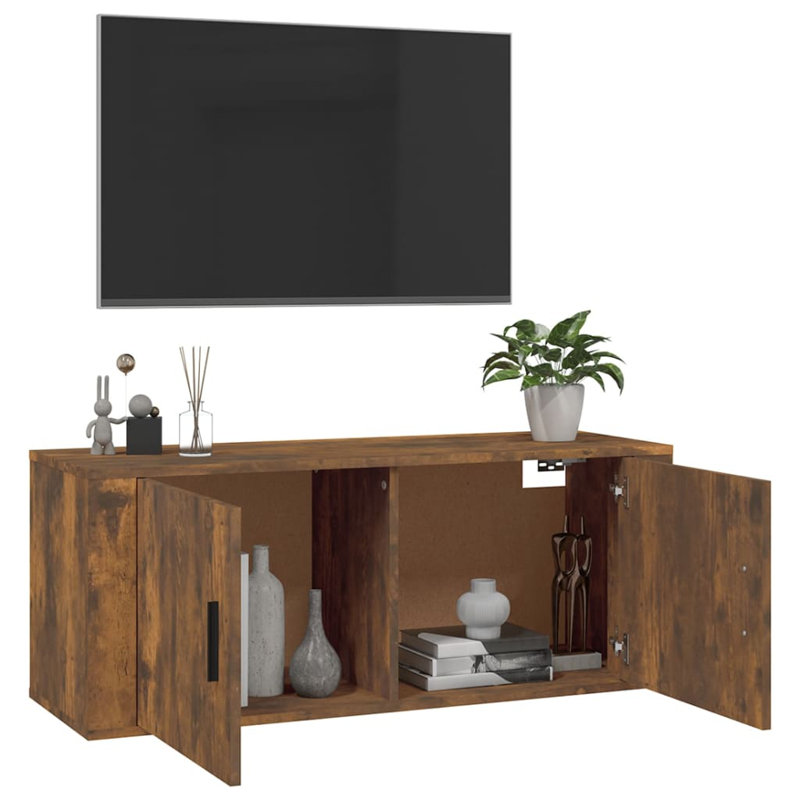 Wall Mounted TV Cabinet, Smoked Oak, 40cm H x 100cm L x 34.5cm W