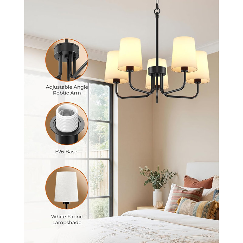 5-Light Chandelier Farmhouse Ceiling Light, Black