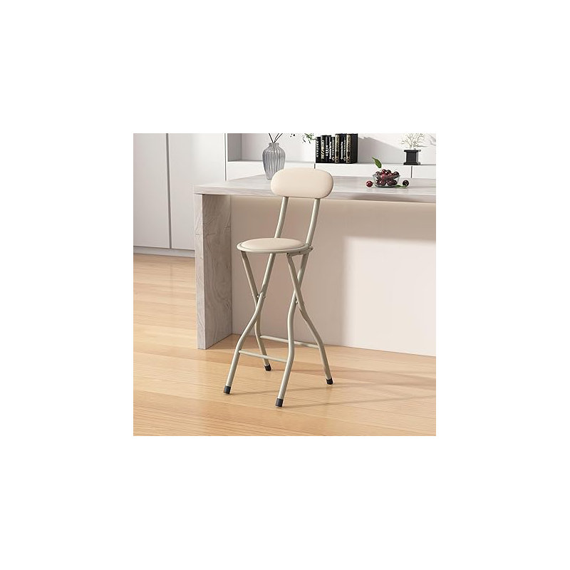Upholstered Counter Stool with Metal Frame, Beige