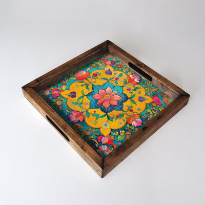 Elegant Solid Wood Tray, 13.8 x 13.8 x 1.6 inches | 100% Solid Wood with UV Printed MDF (0.2 inches Thick) | Perfect for Serving, Home Décor, and Organizing | Durable and Stylish Design for Any Occasion