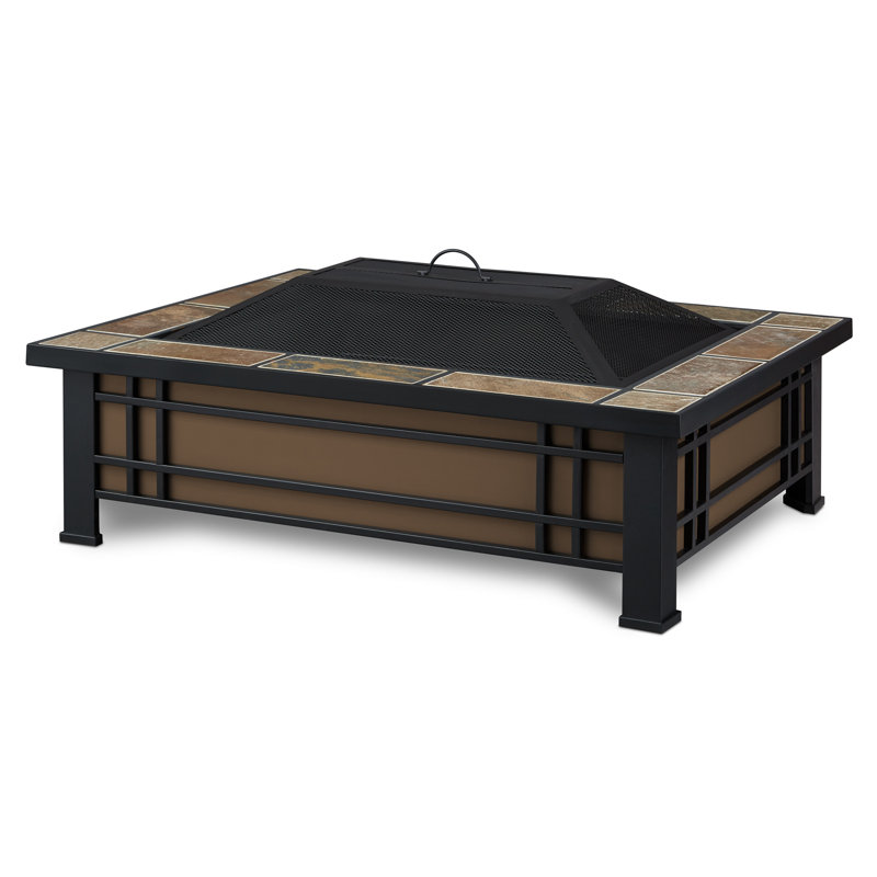 Hamilton Rectangle Brown Wood Burning Fire Pit with Slate Top