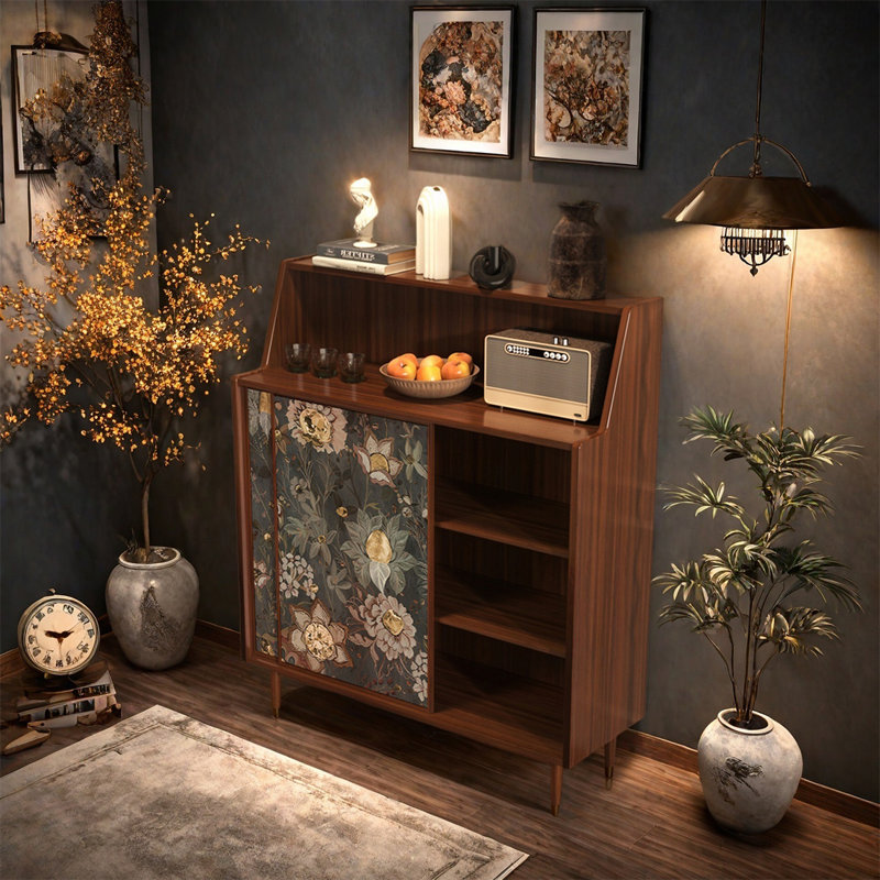 Armoire de rangement décorative en bois de noyer