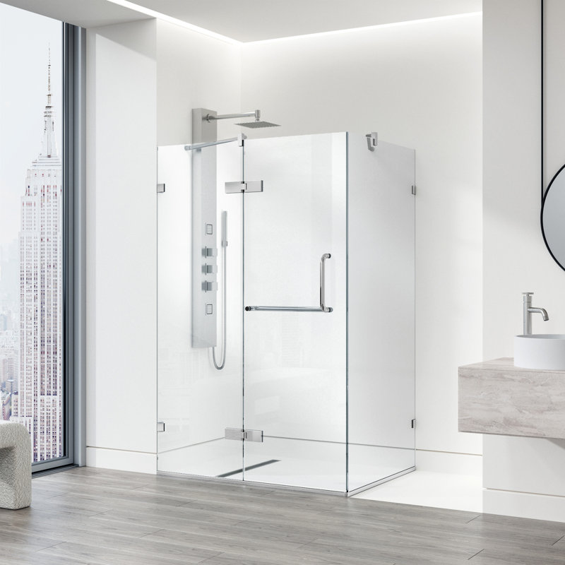 Monteray 38" W x 30" D x 73" H Hinged Frameless Shower Enclosure with 3/8  Clear Glass, Chrome