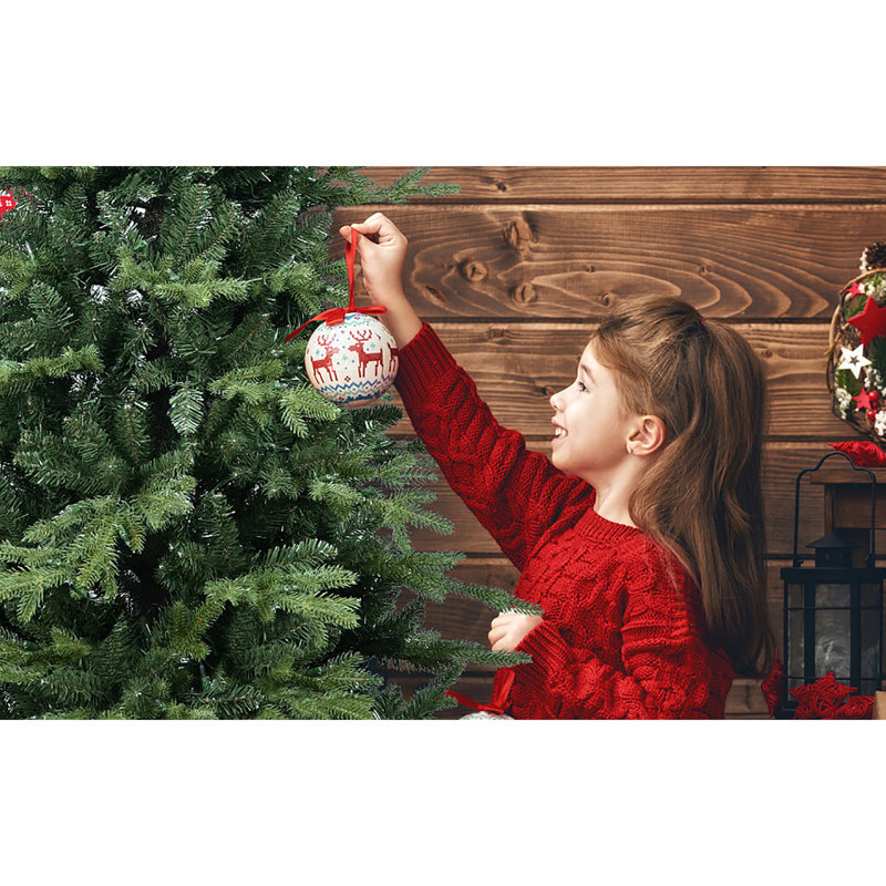 Arbre de Noël 6,5 pi en PVC + PE avec 2142 pointes - Arbre à charnières plein et luxuriant avec support en métal, assemblage facile, conception d'aiguille mixte réaliste