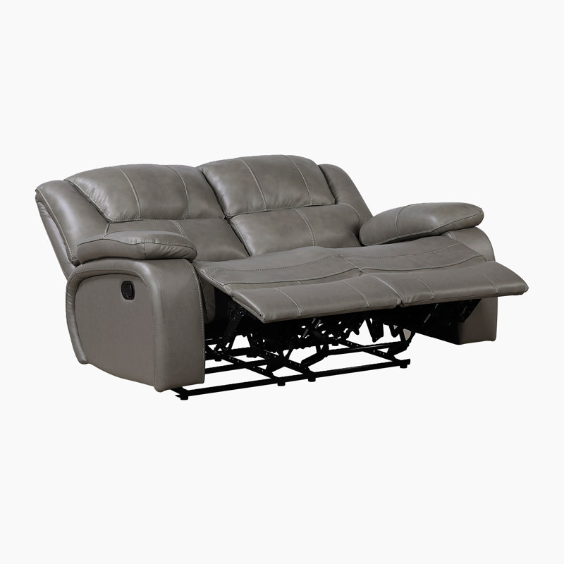 Mervela 64" Transitional Leather Double Reclining Loveseat with Space-Saving Wall-Hugger Design, Top Grain Leather & Pocket Coil Comfort