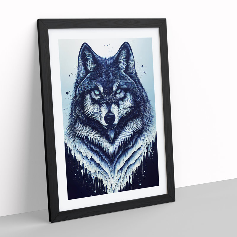 Winter Wolf Art No.3 - Wall Art, Black Framed Paper, 36cm H x 27cm W, White