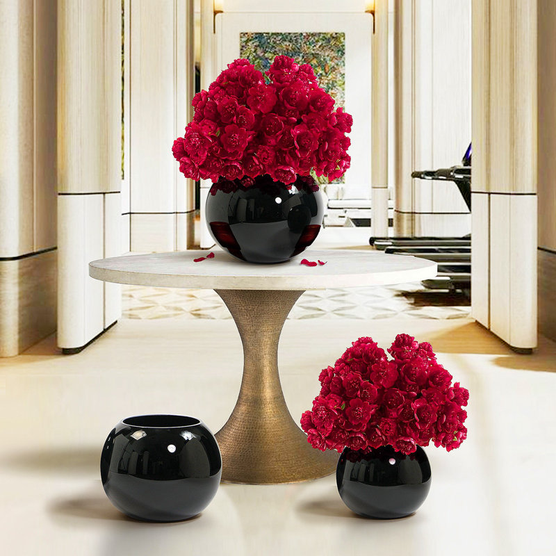 Black Glass Bubble Vase, 12.5" H x 15" W x 15" D