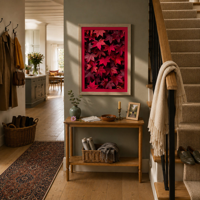 Crimson Canopy Botanical - Framed Print, Oak, A4 - 29.7 x 21.0 cm