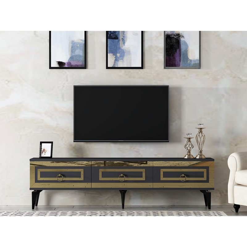 Burkinshaw TV Stand for TVs up to 78", Grey/Gold