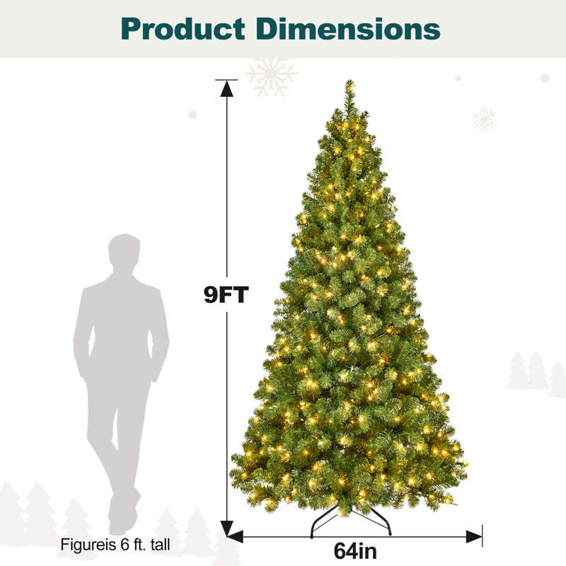 Arbre de Noël artificiel vert pré-éclairé, 9'
