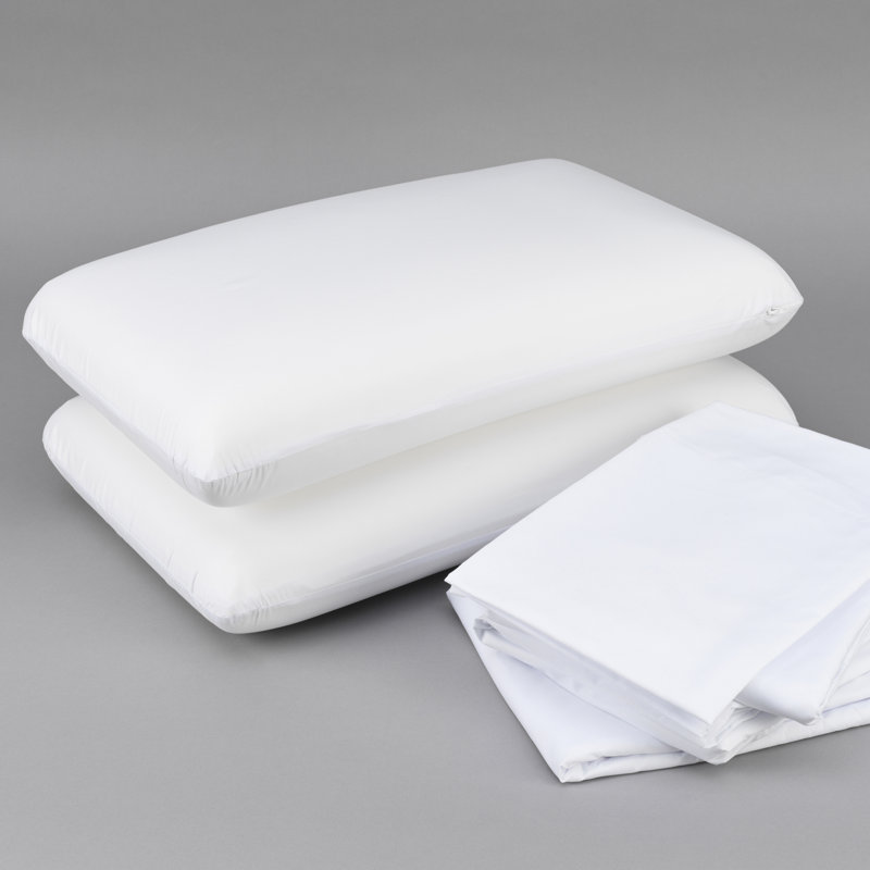 Lit double - Oreiller en mousse viscoélastique rafraîchissante, drap de 90 g / m², 5 protège-matelas avec technologie microfibre