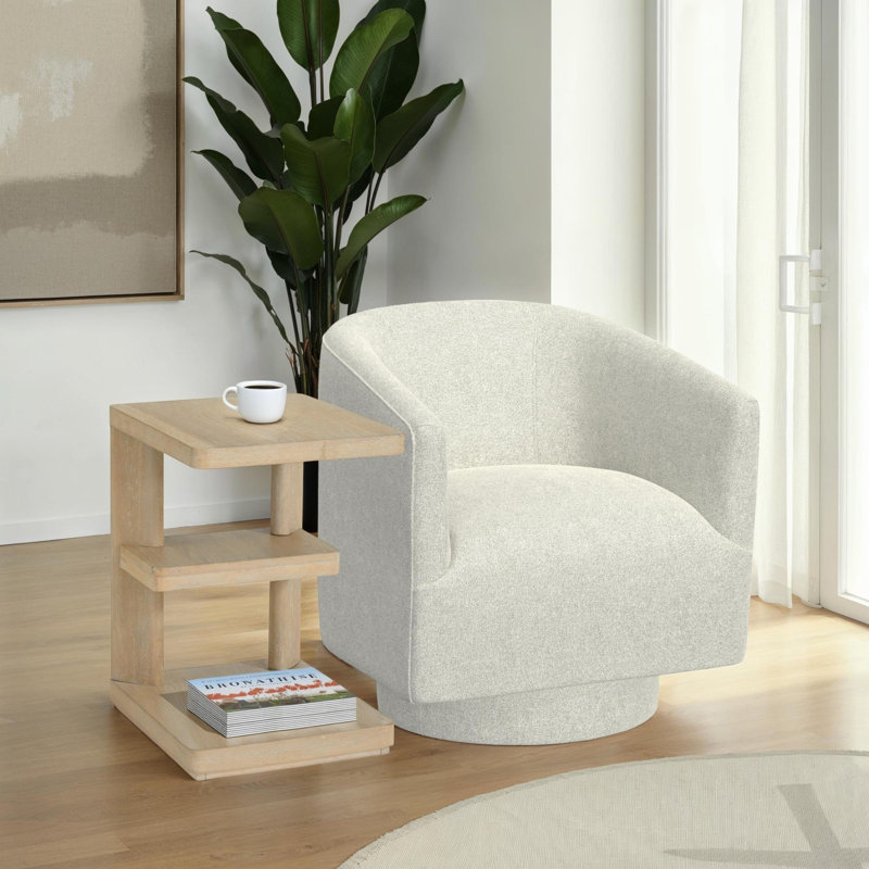 Swivel Accent Chair With A Sand Dune End Table, Lunar White