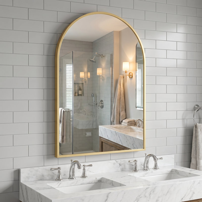 Miroir mural arqué en aluminium, 26''×38'', Doré