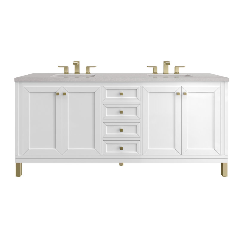 Chicago 72'' W Double Vanity, Glossy White, Phantome Eclos, 8" Widespread