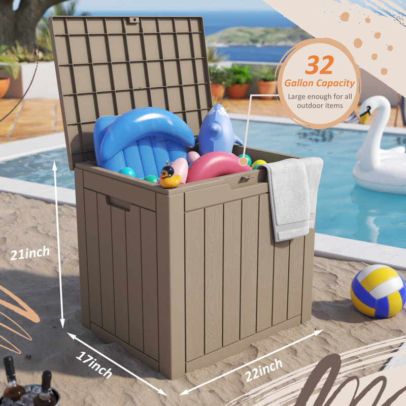Devoko 22'' W 32 Gallons Water Resistant Resin Lockable Deck Box in Light Coffee