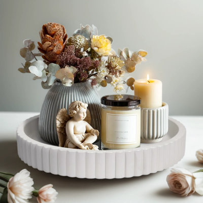 Concrete Decorative Tray, Handmade Round Stone Vanity Tray For Home Decor, Dresser Organizer, Living Room, Bathroom, And Coffee Table
