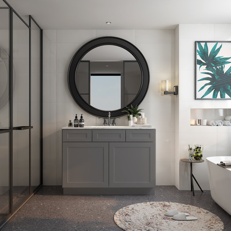 Armoire de salle de bain autoportante l 48 po x H 34,5 po x P 21 po , Shaker pierre grise