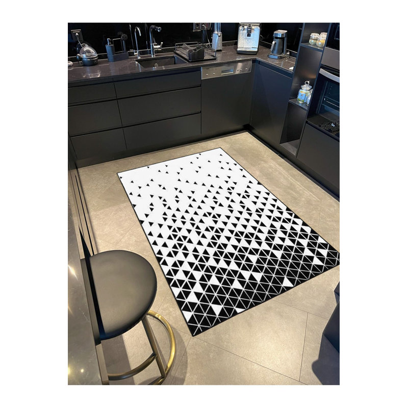 Tapis noir lavable à motif géométrique triangulaire, Sous-tapis carré 3 pi 11 po inclus