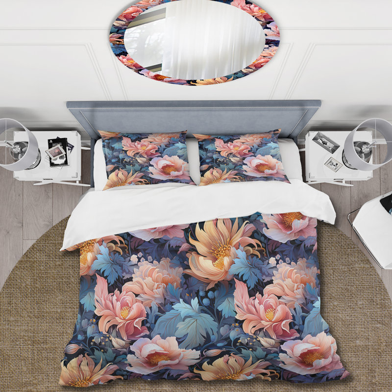 Ensemble de housse de couette à motif floral rose forêt enchantée, Housse de couette pour très grand lit et 2 très