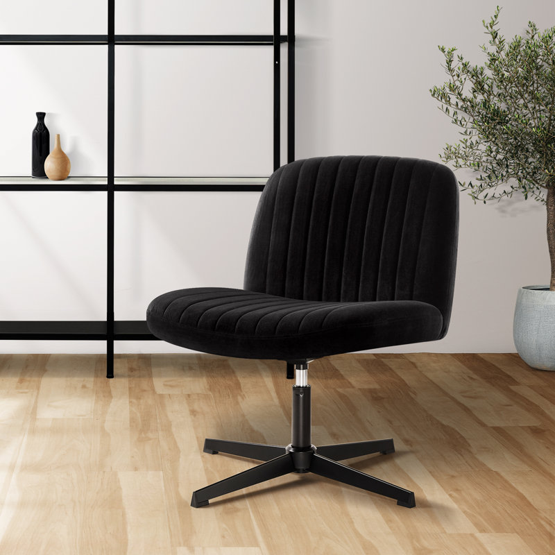Chanute Armless Wide Desk Chair, Velvet, Black