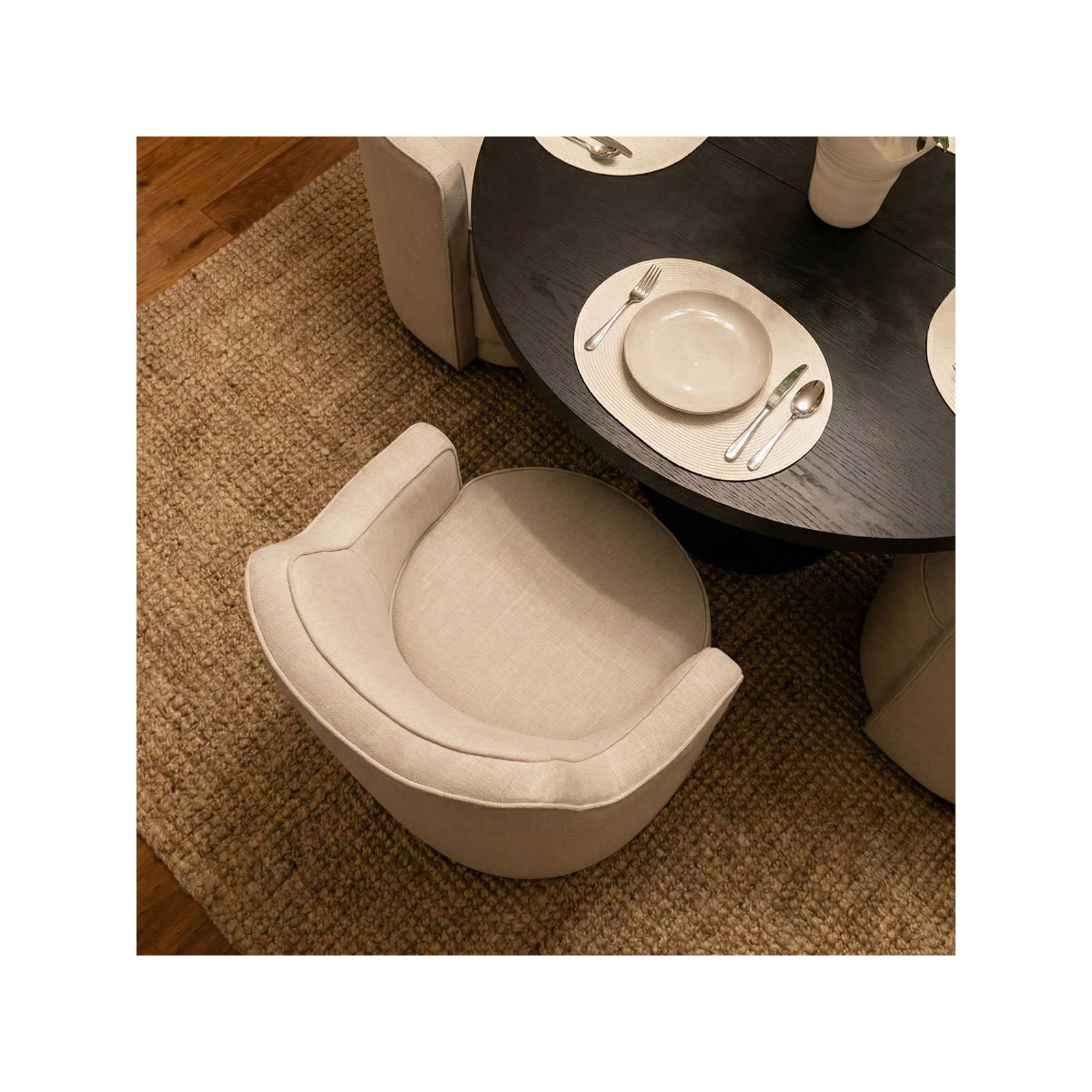 19" Seat Height Upholstered Swivel Dining Chair, Beige