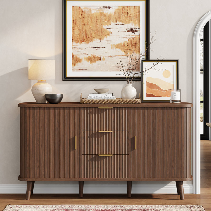 Modern Sideboard Buffet Cabinet With Tambour Sliding Doors, Kitchen Storage Cabinet With  Storage Drawers For Dining Room, Living Room Or Entryway