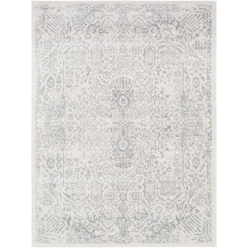 Shyann Oriental Gray/White Area Rug, Rectangle 5'3" x 7'1"