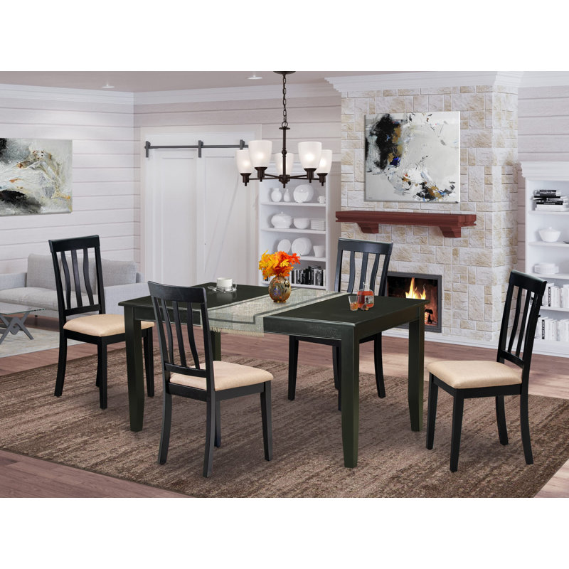 5 Piece Dining Room Furniture Set Includes a Rectangle Kitchen Table and 4 Linen Fabric Upholstered Dining Chairs, 36x60 Inch, Black