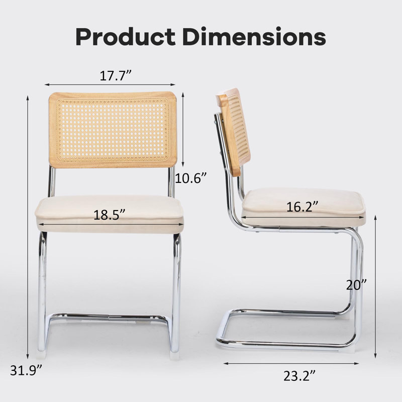 Crumley Upholstered Side Chair With Cane Rattan Back And Steel Frame, White