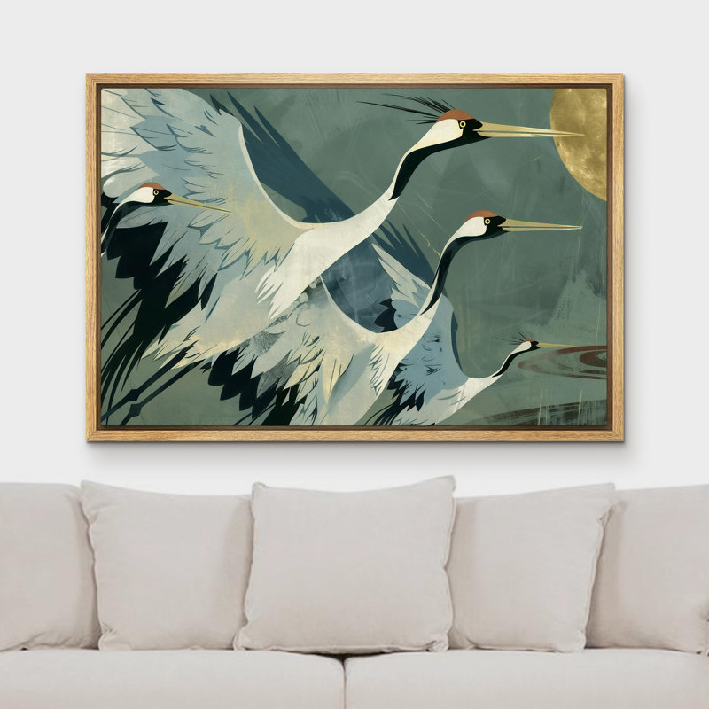 «Crane Heron Bird Elegant Cranes in Flight Birds», reproduction d'art moderne sur toile extra large, H 24 po x l 36 po