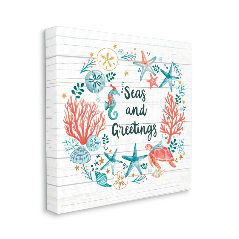 Seas and Greetings Warm Nautical Holiday Wreath par Sharon Lee - Peinture sur, H 17 po x l 17 po x P 1,5 po