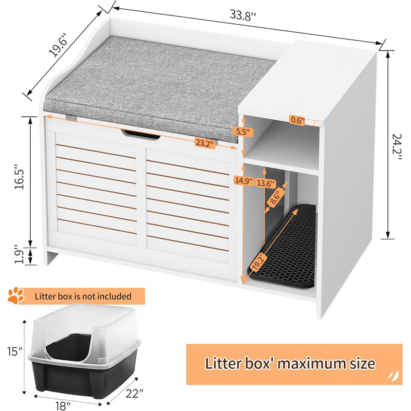 Meuble à litière pour chat 33 po, Blanc