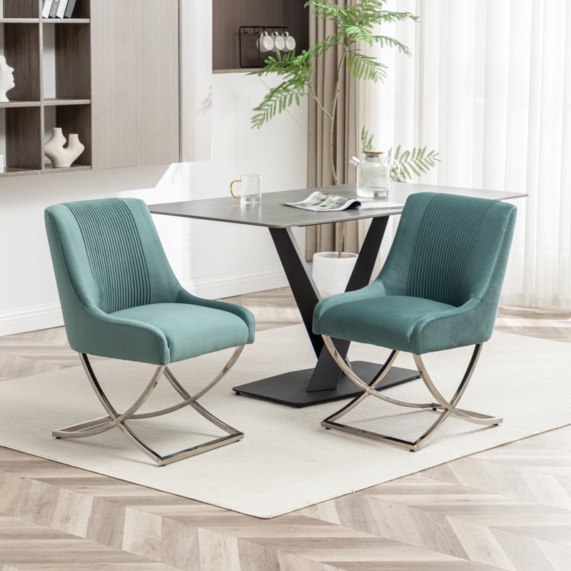 Chaise d'appoint rembourrée en velours Elian, Vert