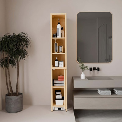 Versatile Wooden Storage Cabinet With Adjustable Shelves And Central Open Compartment, Perfect For Organized Living Spaces