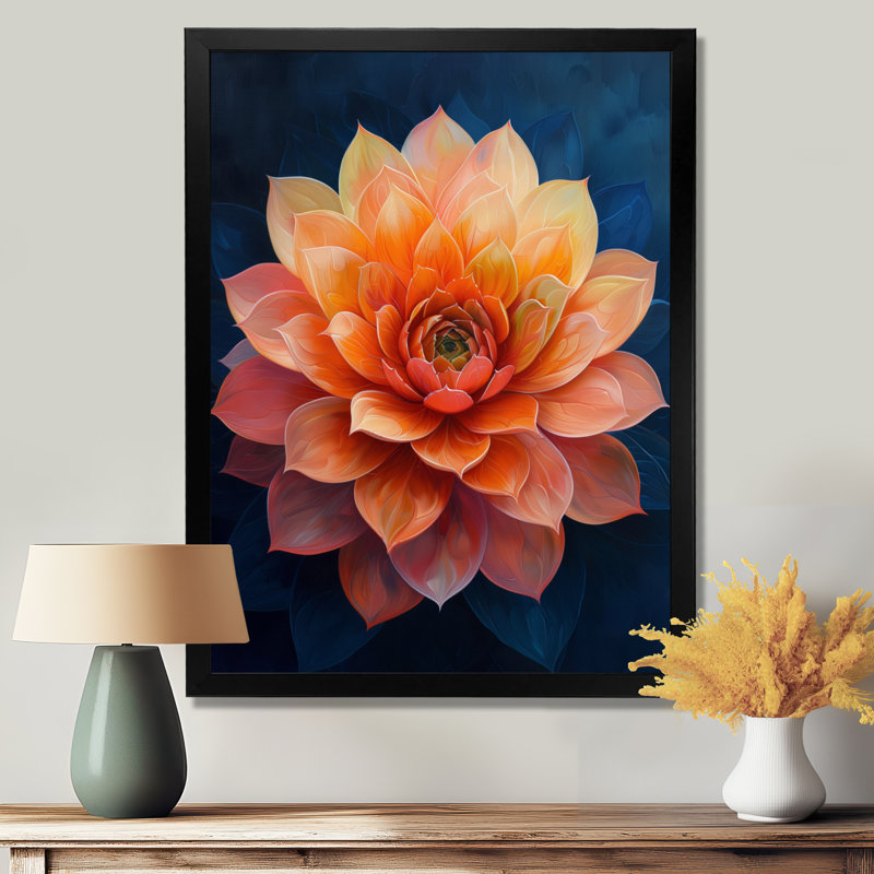 Décoration florale orange et bleu éclatant - plante grasse, Toile encadrée noire simple, H 32 po x l 16 po x P 1 po