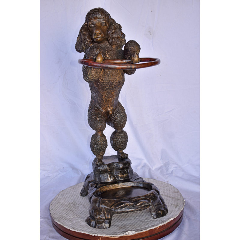 Standard Poodle Dog Hooding A Ring Bronze Statue - Size: 18"L X 13"W X 34"H.