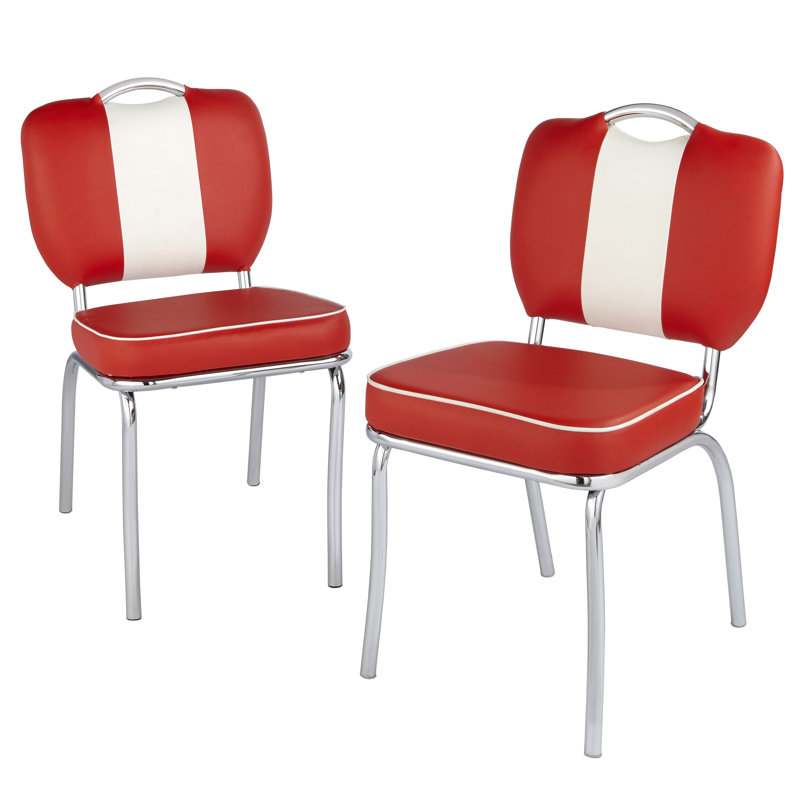 Sherly Upholstered Retro Side Chair, Red/White