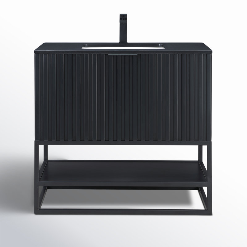 Terra 36'' W Single Vanity, Midnight Black, Black Quartz/Single Faucet Mount, Matte Black