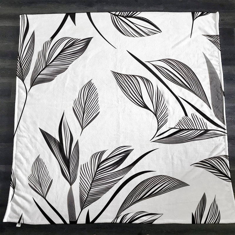 Throw Blanket, 51" W x 60" L, Black/White, Floral/Abstract
