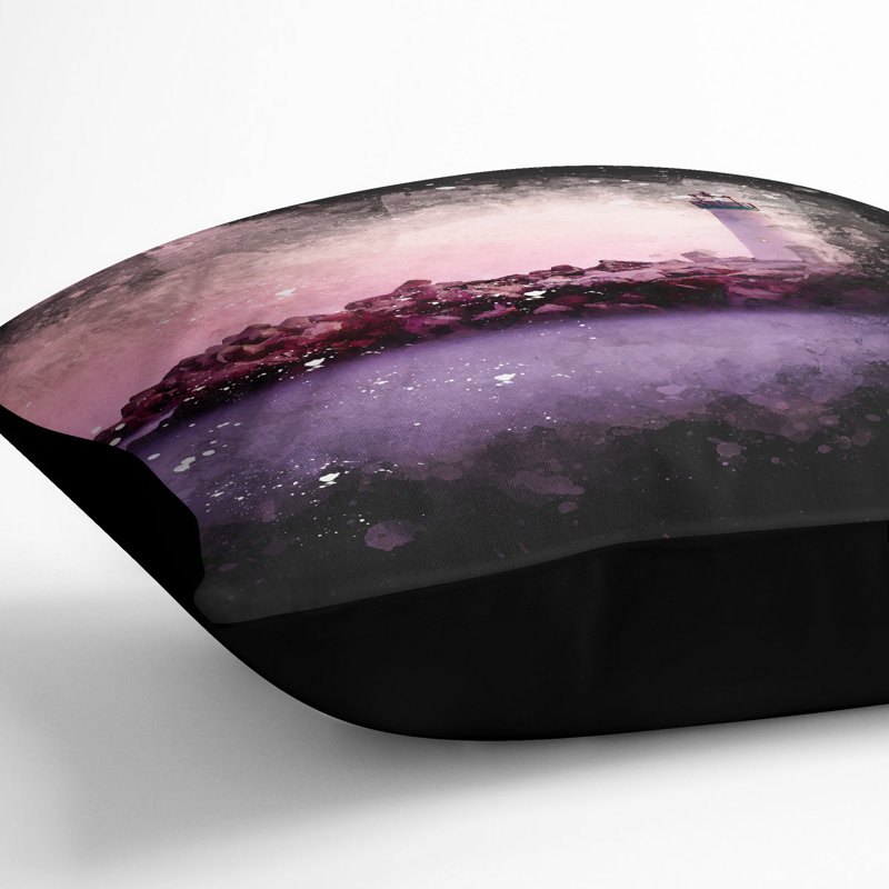 Lighthouse and Seascape Santa Cruz Paint Splash Cushion with Filling, 40cm H x 40cm W x 15cm D, Black