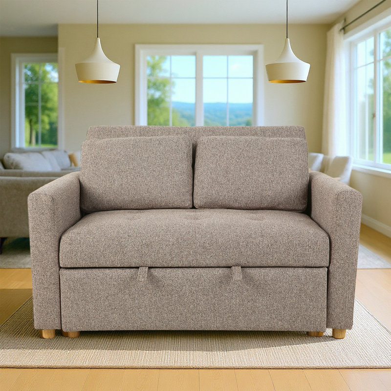 Meit 49"W Convertible Sleeper Sofa 3-In-1 Reclining Sofa Bed Pull Out Couch Bed, Brown Gray Linen