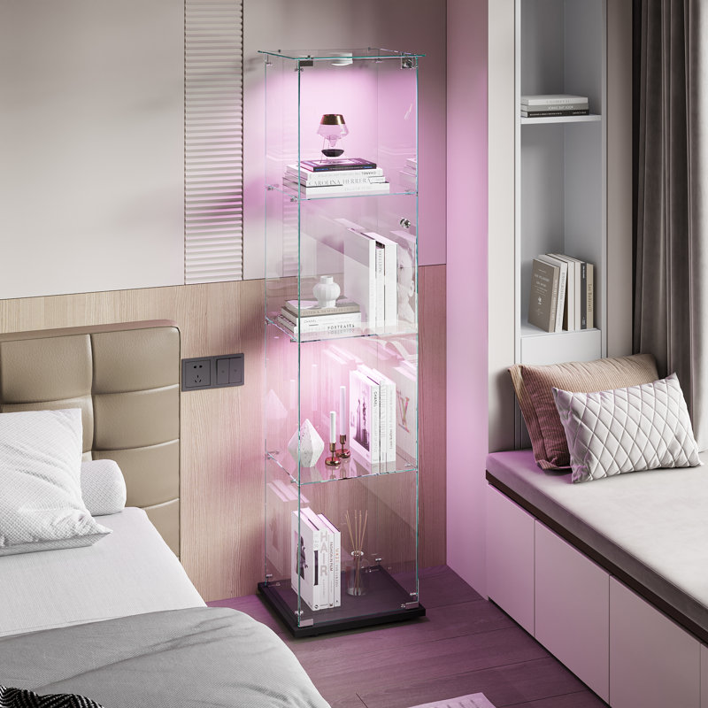 Display Cabinet, LED Puck Lights, Black, Single Door