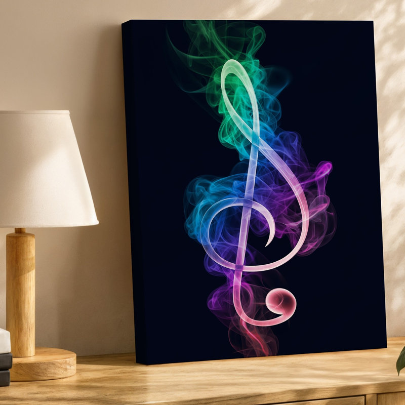 Reproduction d'art sur toile, symbole abstrait d'une clé de sol vibrante reproduite artistiquement avec de la fumée tourbillonnante dans une toile