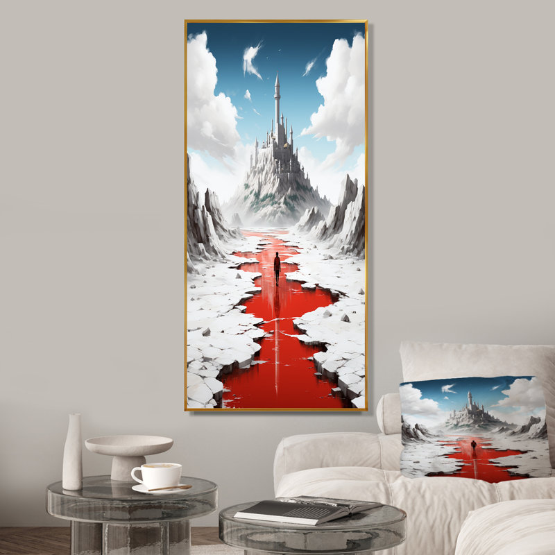 Art Deco Castle Gaming Dream - Art mural jeux vidéo, Cadre flottant doré, 60" H x 28" W
