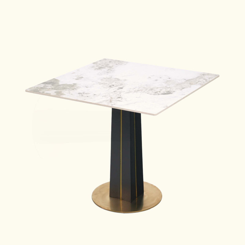 Modern Square Negotiation Table - 85Cm Sintered Stone Top, Black Wooden Legs With Metal Base(Only The Negotiation Table)