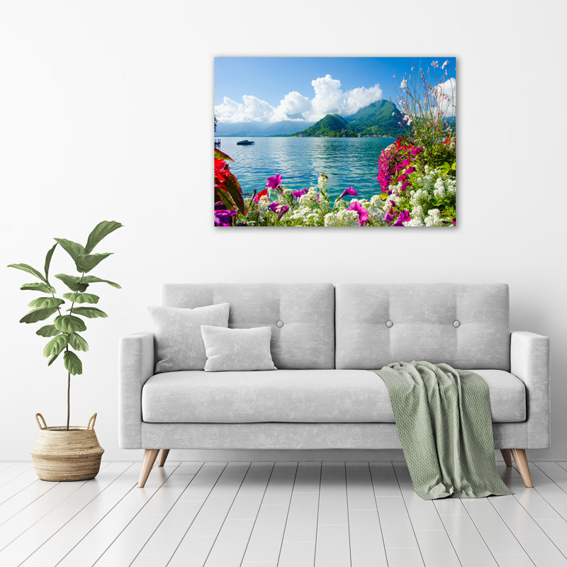Flowers By The Lake - Wrapped Canvas Print