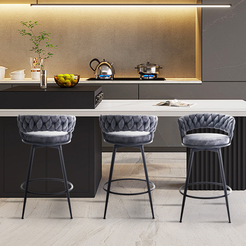 Tabouret de comptoir pivotant rembourré, Bleu et noir, Tabouret de bar (siège d'une hauteur de 28 po)