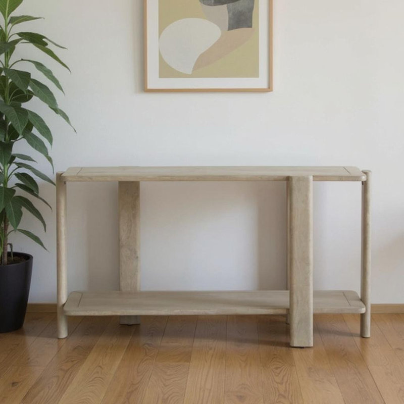 Console 54 po en bois massif naturel vieilli avec tablette