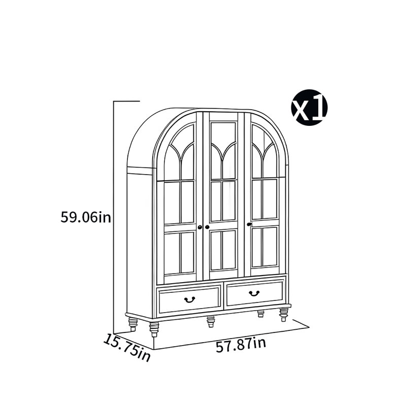 Arched Bookcase, (3 Shelves) 59.06"H x 57.87"W x 15.75" D