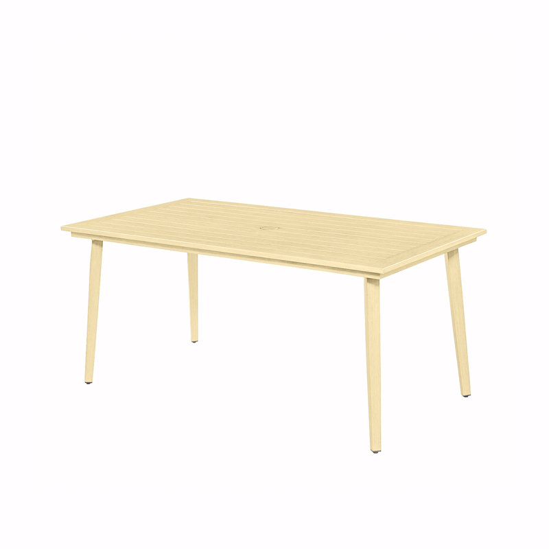 Table de jardin en aluminium pour 8 personnes avec trou pour parasol de 5,6 cm, résistante aux intempéries, idéale pour terrasse, jardin, véranda ou pelouse. Finition de bois d'érable.
